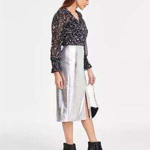 INC Women's Metallic Slit-Front Pencil Skirt